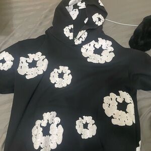 Black Hoodie with White Floral Patterns